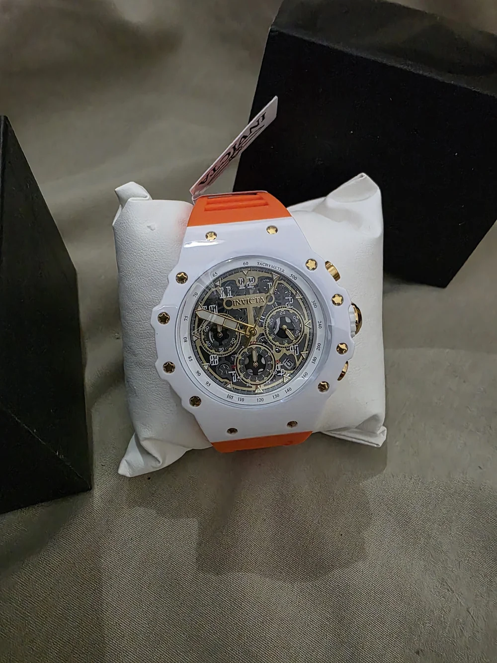 Invicta Racing Vaulthan Unisex Adult Watch 69651 44mm White/Orange Band New!!